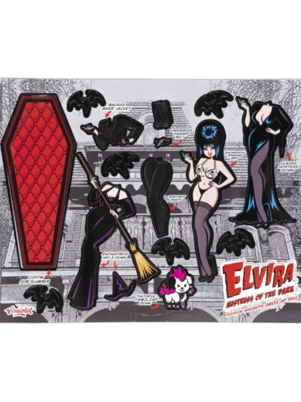 Elvira Gothic Mistress of The Dark Coffin Dress Up Magnet Set NEW - Picture 3 of 4